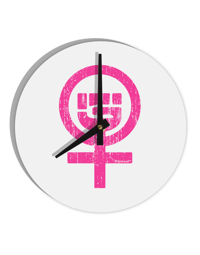 Pink Distressed Feminism Symbol 10 InchRound Wall Clock-Wall Clock-TooLoud-White-Davson Sales