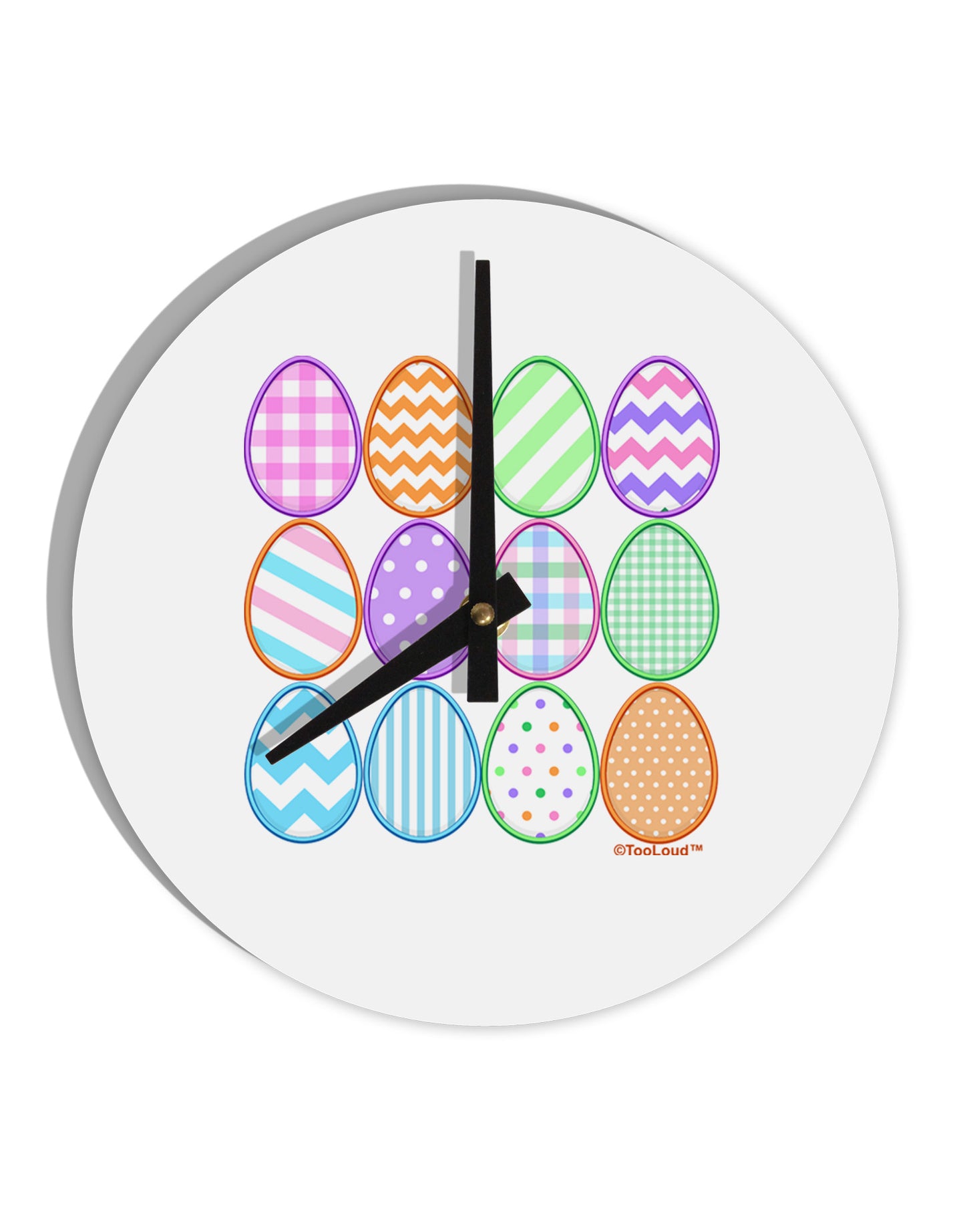 Cute Faux Applique Easter Eggs 10 InchRound Wall Clock-Wall Clock-TooLoud-White-Davson Sales