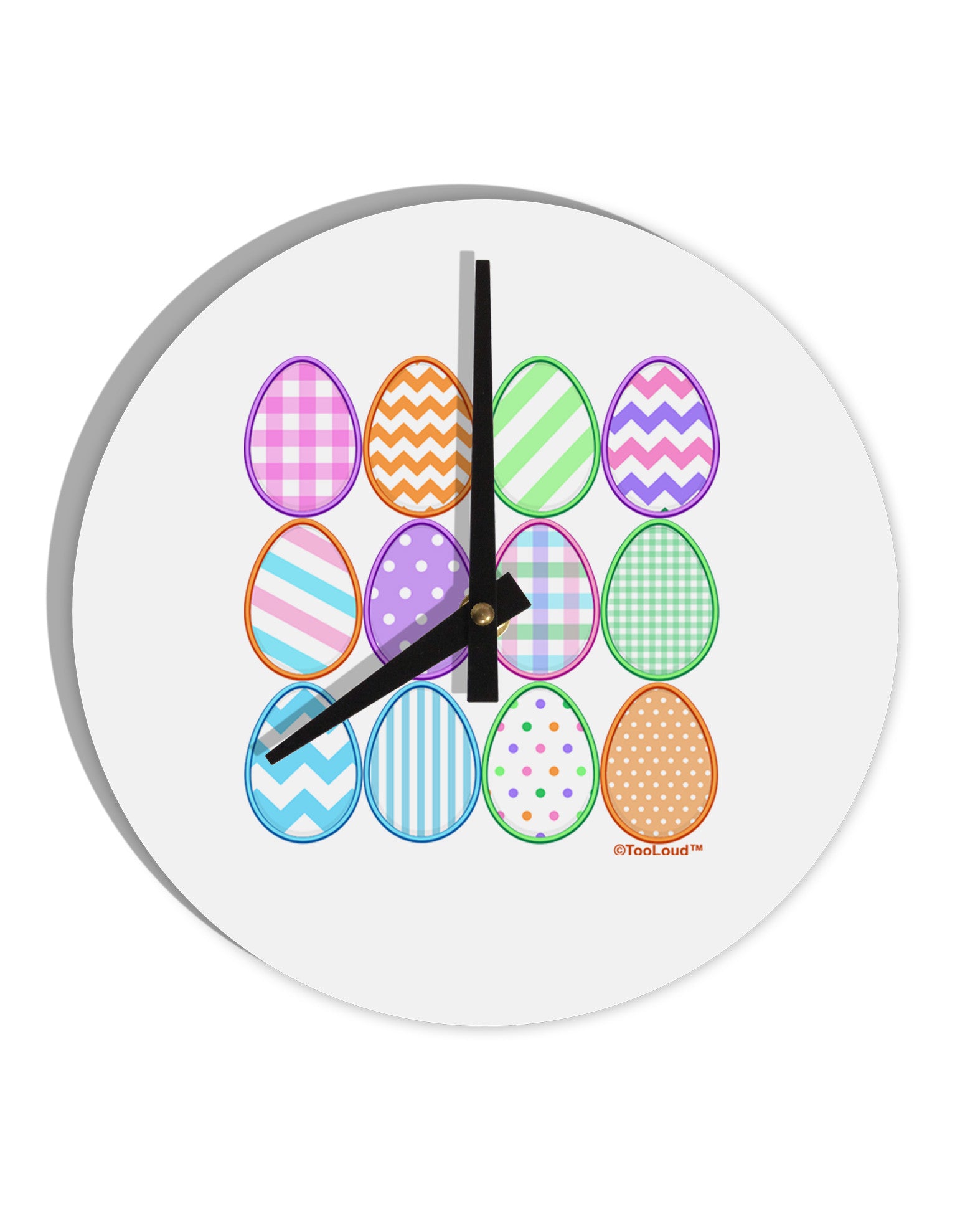 Cute Faux Applique Easter Eggs 10 InchRound Wall Clock-Wall Clock-TooLoud-White-Davson Sales