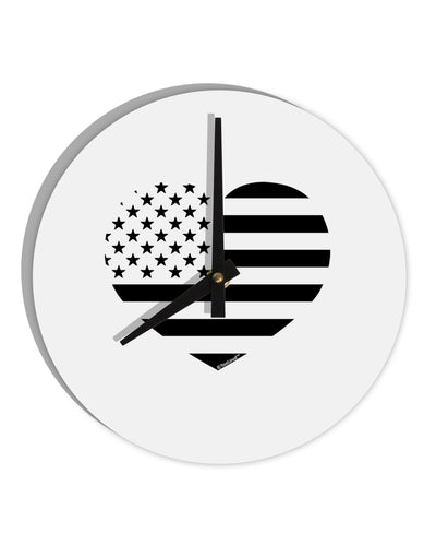 American Flag Heart Design - Stamp Style 10 InchRound Wall Clock by TooLoud-Wall Clock-TooLoud-White-Davson Sales