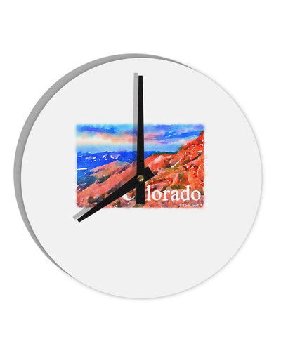 Colorado Mtn Sunset Soaked WaterColor 10 InchRound Wall Clock-Wall Clock-TooLoud-White-Davson Sales