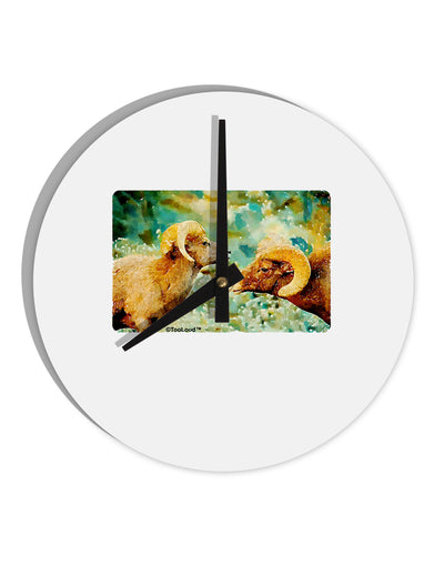 Two Bighorn Rams Watercolor 10 InchRound Wall Clock-Wall Clock-TooLoud-White-Davson Sales