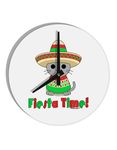 Fiesta Time - Cute Sombrero Cat 10 InchRound Wall Clock by TooLoud-Wall Clock-TooLoud-White-Davson Sales