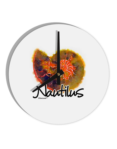 Nautilus Fossil Watercolor Text 10 InchRound Wall Clock-Wall Clock-TooLoud-White-Davson Sales