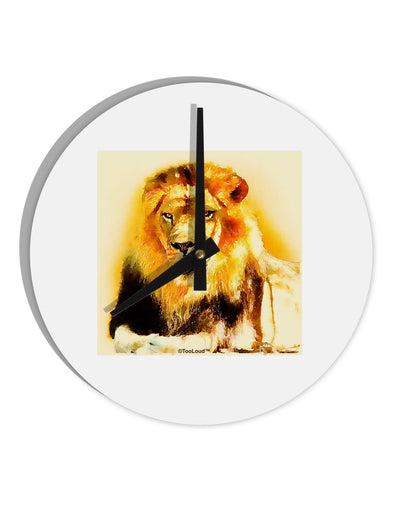 Lion Watercolor 4 10 InchRound Wall Clock-Wall Clock-TooLoud-White-Davson Sales