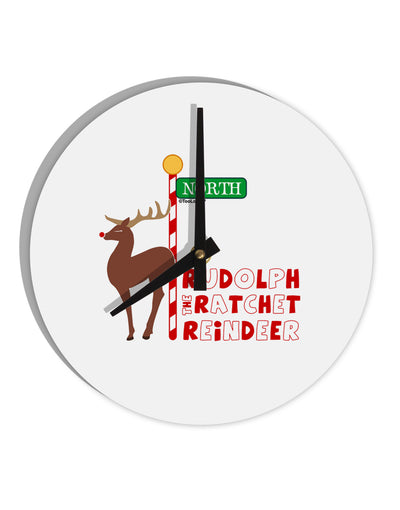 Rudolf Ratchet Reindeer Color Text 10 InchRound Wall Clock-Wall Clock-TooLoud-White-Davson Sales