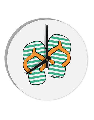 Striped Flip Flops - Teal and Orange 10 InchRound Wall Clock-Wall Clock-TooLoud-White-Davson Sales