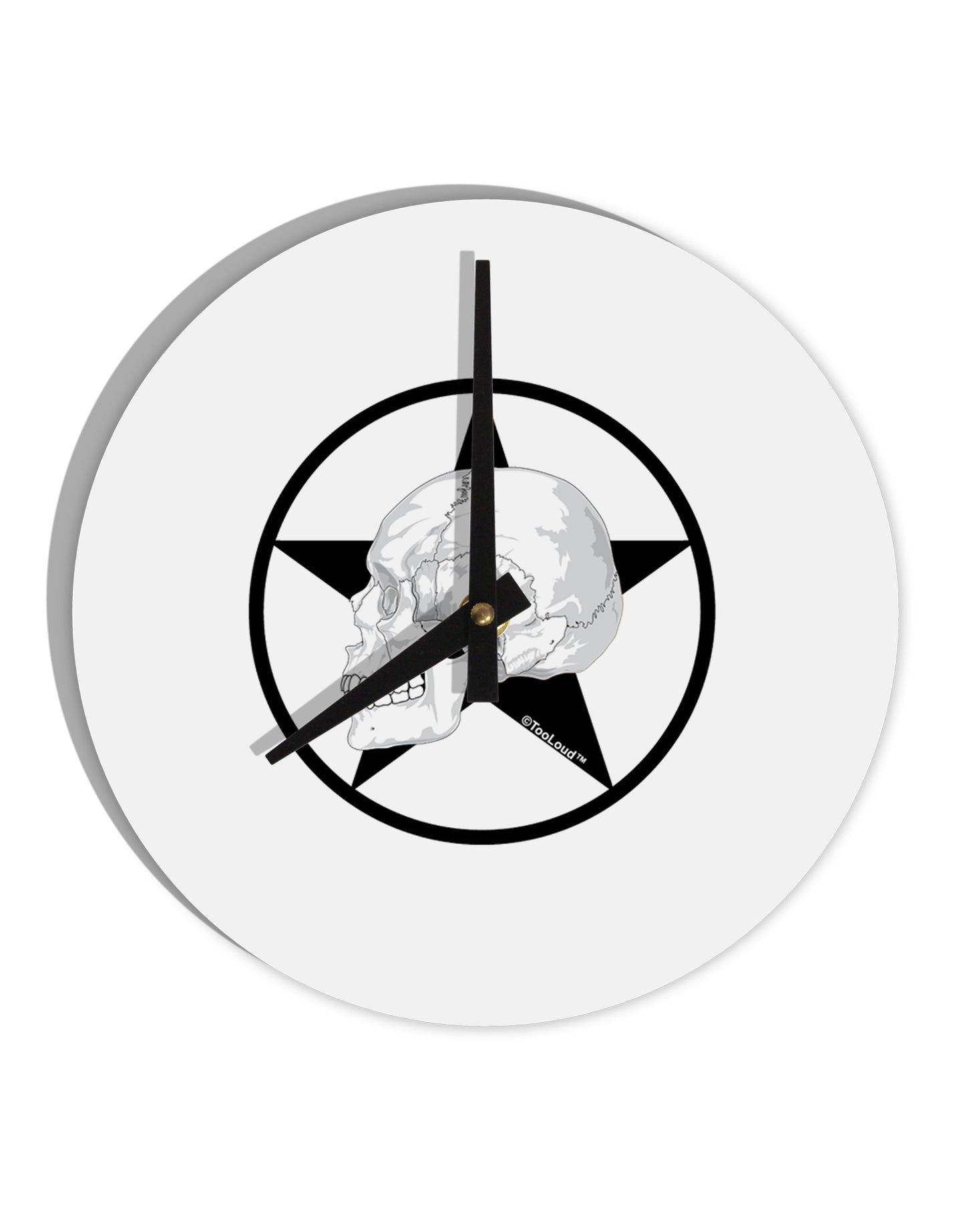 White Skull With Star 10 InchRound Wall Clock by TooLoud-Wall Clock-TooLoud-White-Davson Sales