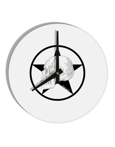 White Skull With Star 10 InchRound Wall Clock by TooLoud-Wall Clock-TooLoud-White-Davson Sales