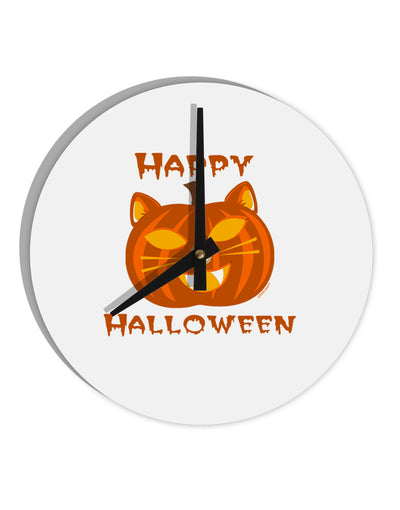 Cat-O-Lantern With Text 10 InchRound Wall Clock-Wall Clock-TooLoud-White-Davson Sales