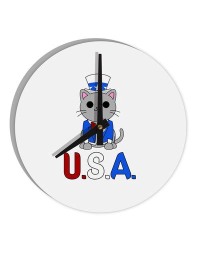 Patriotic Cat - USA 10 InchRound Wall Clock by TooLoud-Wall Clock-TooLoud-White-Davson Sales