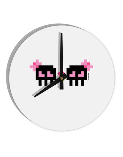 8-Bit Skull Love - Girl and Girl 10 InchRound Wall Clock-Wall Clock-TooLoud-White-Davson Sales