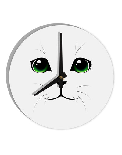 Green-Eyed Cute Cat Face 10 InchRound Wall Clock-Wall Clock-TooLoud-White-Davson Sales