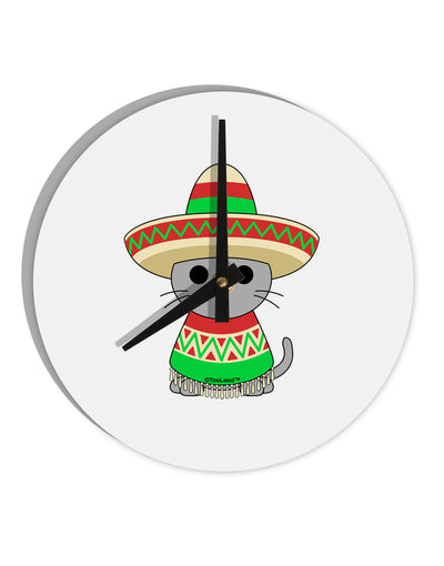 Cat with Sombrero and Poncho 10 InchRound Wall Clock by TooLoud-Wall Clock-TooLoud-White-Davson Sales