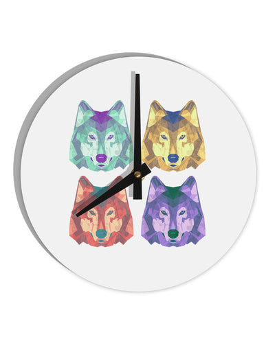 Geometric Wolf Head Pop Art 10 InchRound Wall Clock by TooLoud-Wall Clock-TooLoud-White-Davson Sales