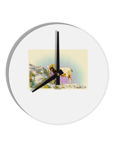 Bighorn Ram Watercolor 10 InchRound Wall Clock-Wall Clock-TooLoud-White-Davson Sales