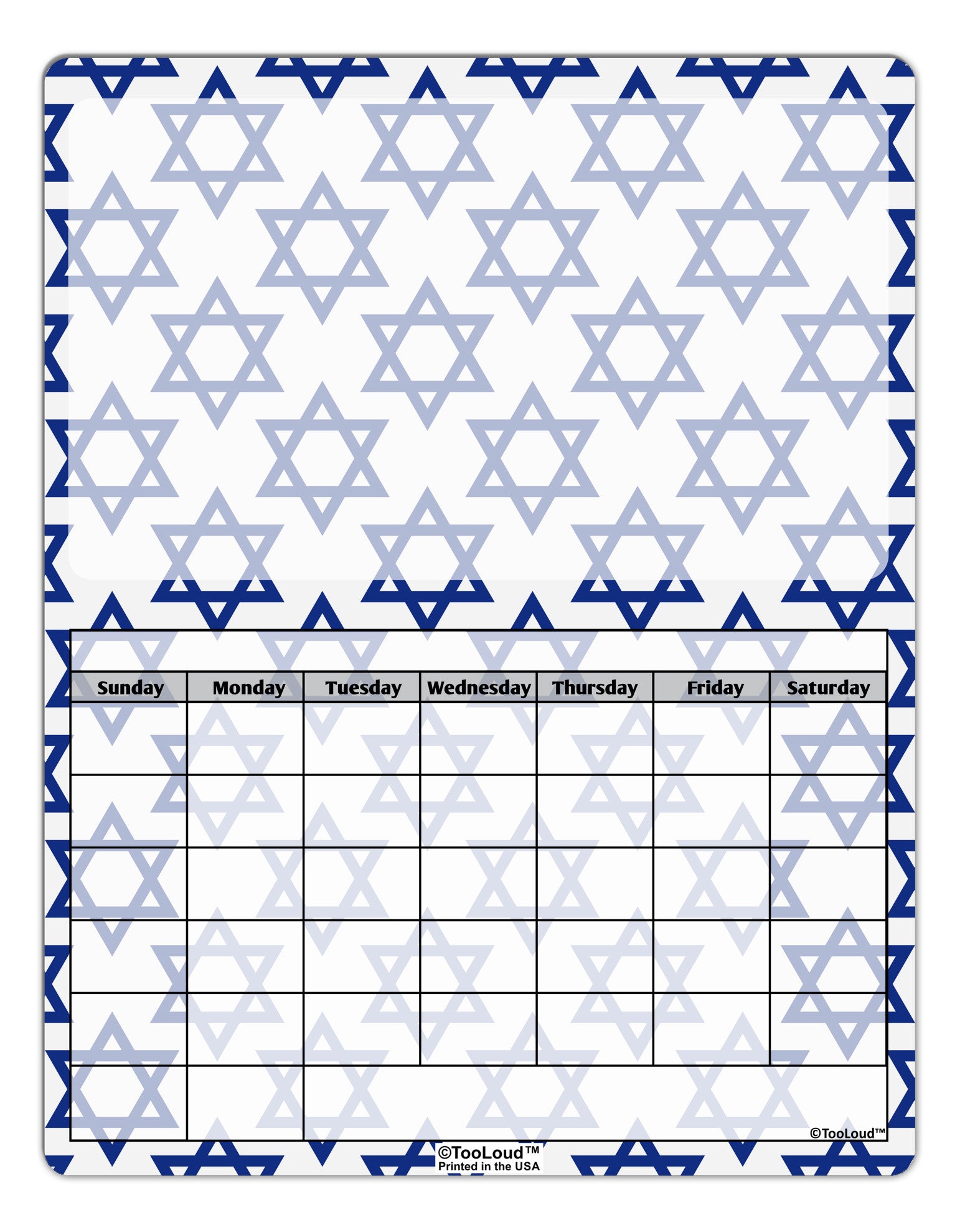 Stars of David Jewish Blank Calendar Dry Erase Board All Over Print by -  Davson Sales