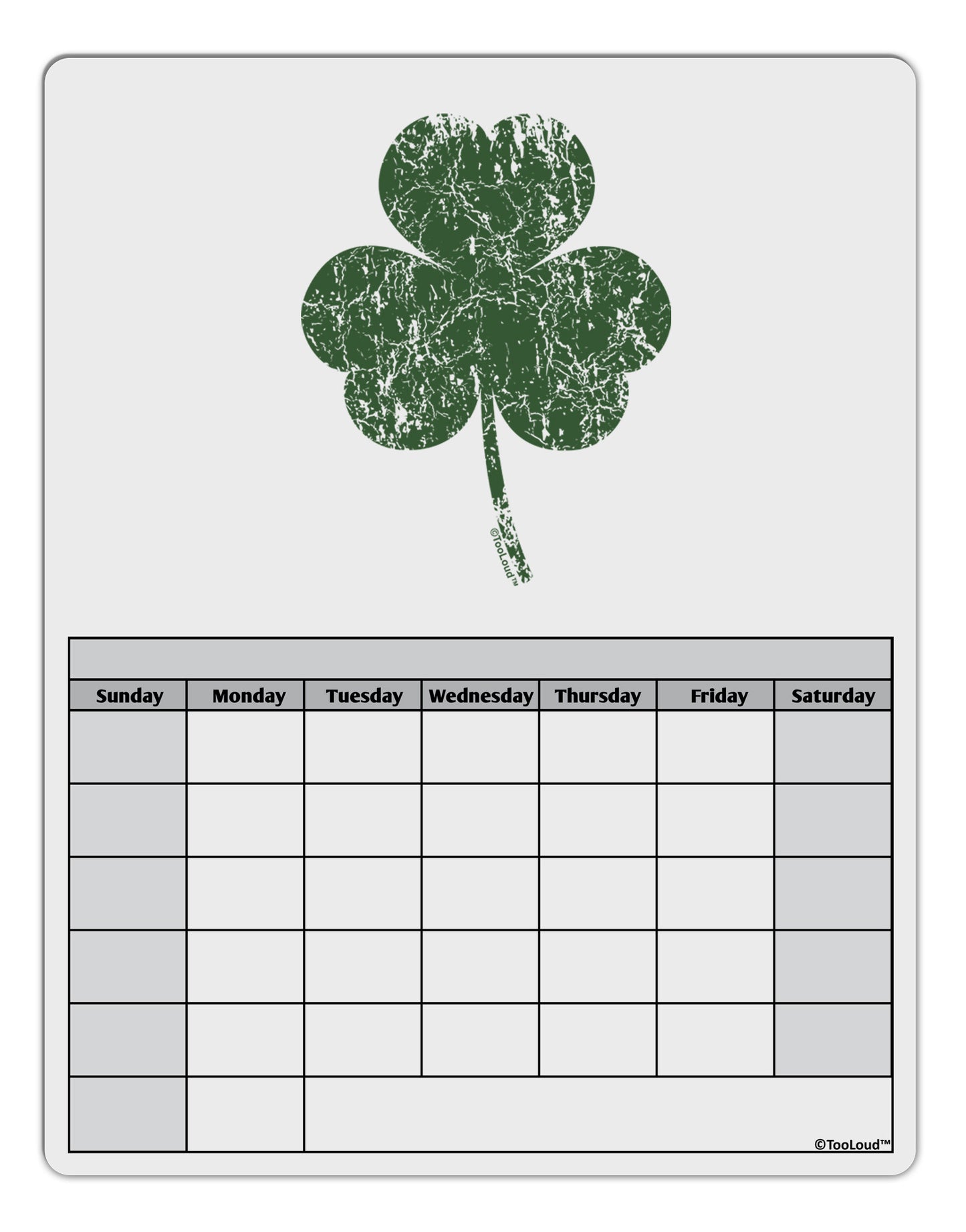 Distressed Traditional Irish Shamrock Blank Calendar Dry Erase Board-Dry Erase Board-TooLoud-White-Davson Sales