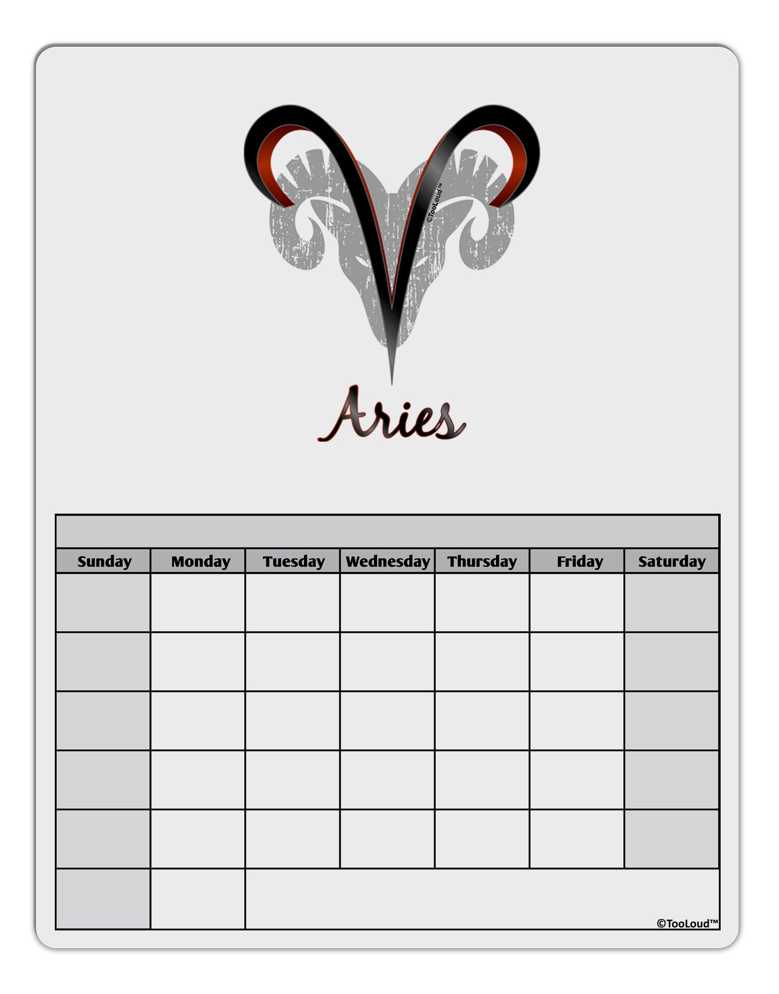 Aries Symbol Blank Calendar Dry Erase Board - Davson Sales