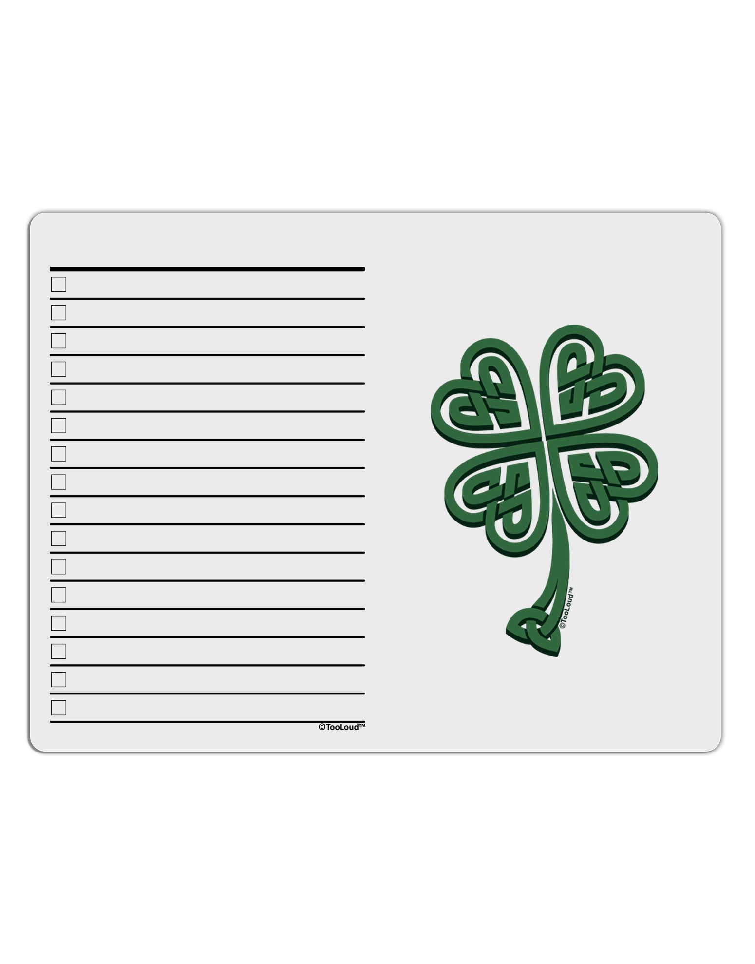 3D Style Celtic Knot 4 Leaf Clover To Do Shopping List Dry Erase Board-Dry Erase Board-TooLoud-White-Davson Sales