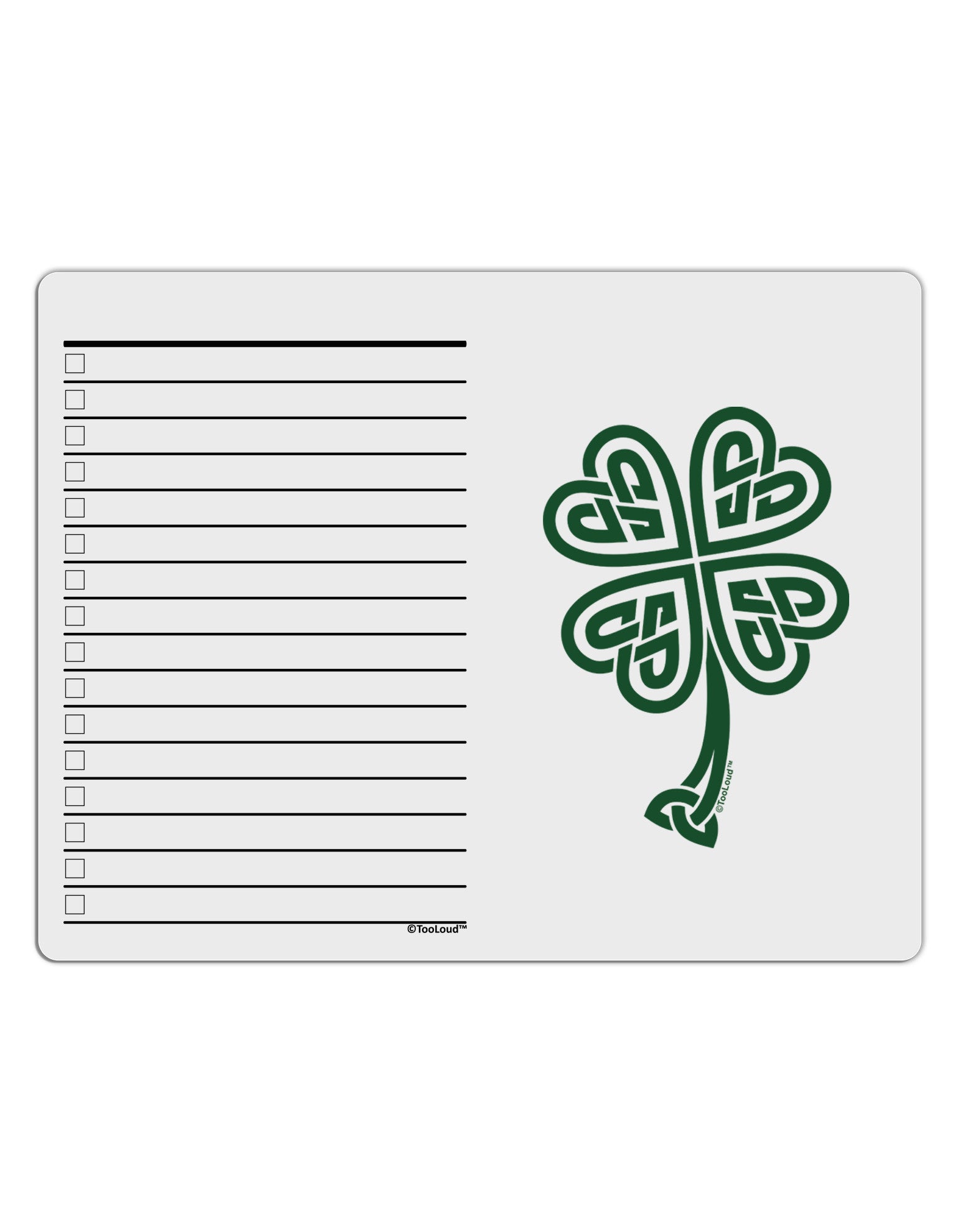 Celtic Knot 4 Leaf Clover St Patricks To Do Shopping List Dry Erase Board-Dry Erase Board-TooLoud-White-Davson Sales
