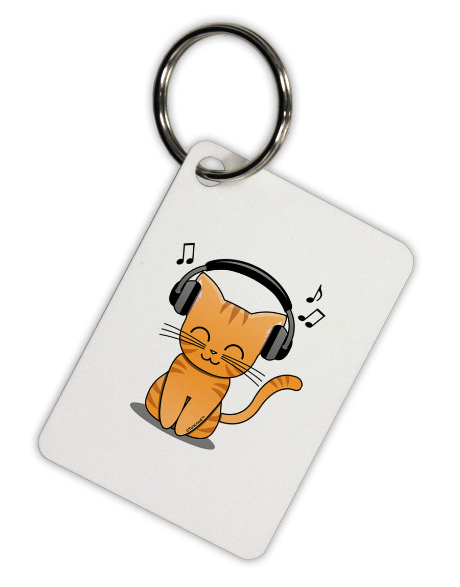 Cute Kitty With Headphones Aluminum Keyring Tag-Keyring-TooLoud-White-Davson Sales