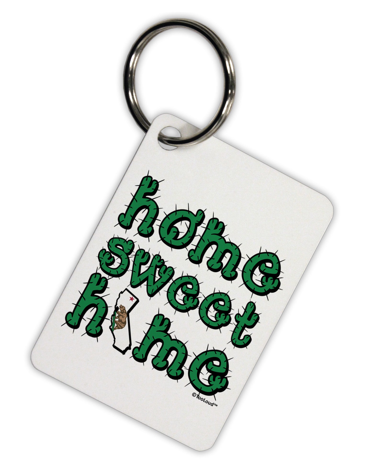 Home Sweet Home - California - Cactus and State Flag Aluminum Keyring Tag by TooLoud-Keyring-TooLoud-White-Davson Sales