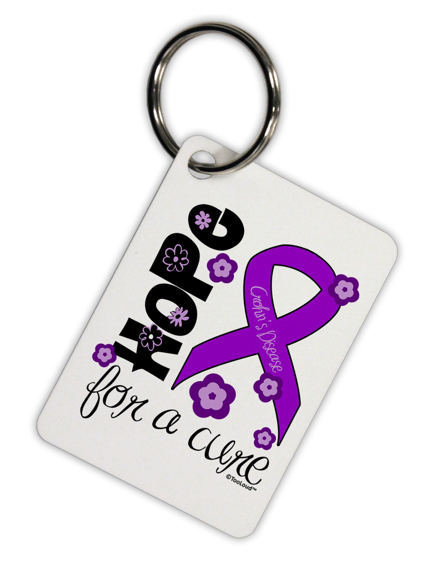 Hope for a Cure - Purple Ribbon Crohn’s Disease - Flowers Aluminum Keyring Tag-Keyring-TooLoud-White-Davson Sales