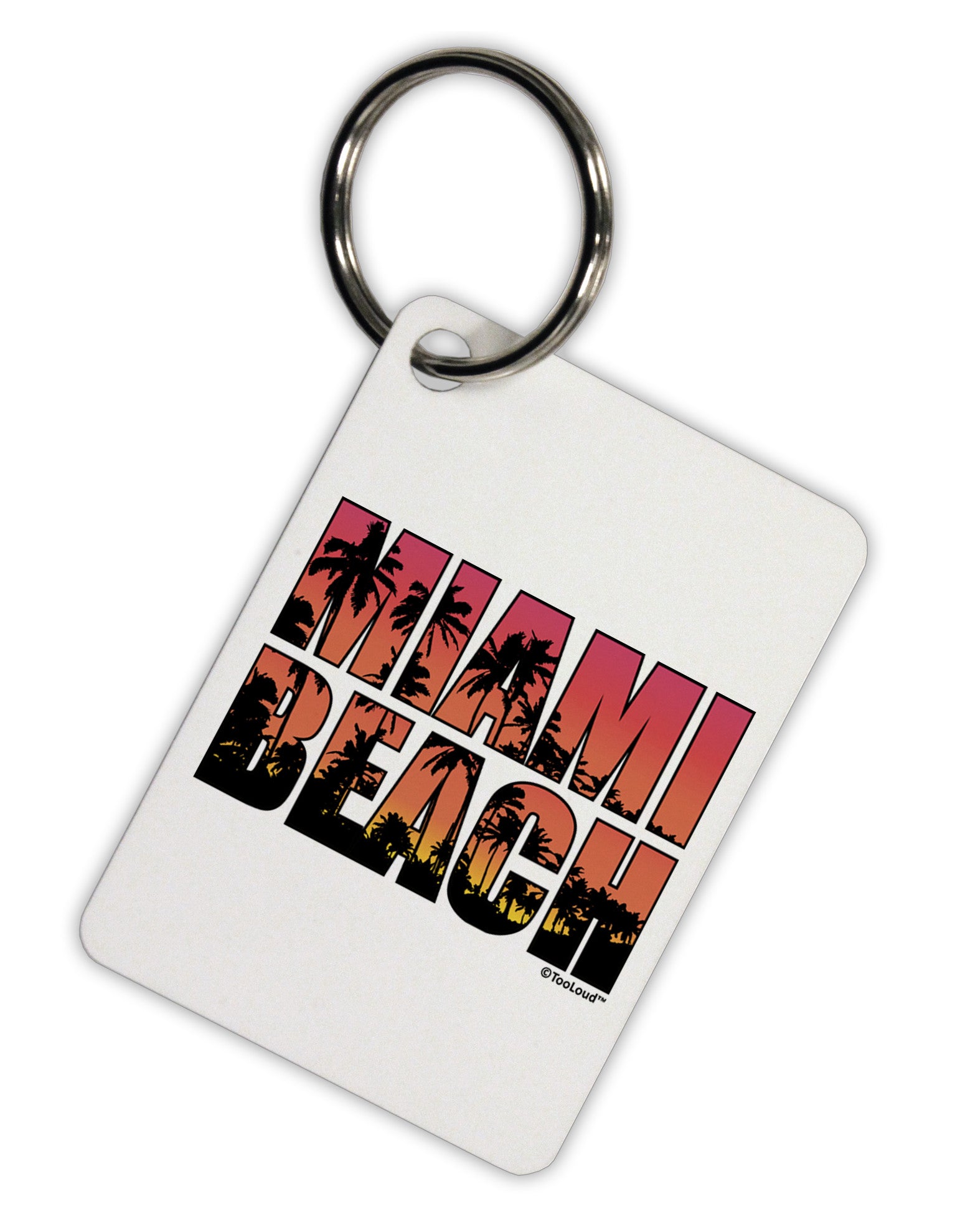 Miami Beach - Sunset Palm Trees Aluminum Keyring Tag by TooLoud-Keyring-TooLoud-White-Davson Sales