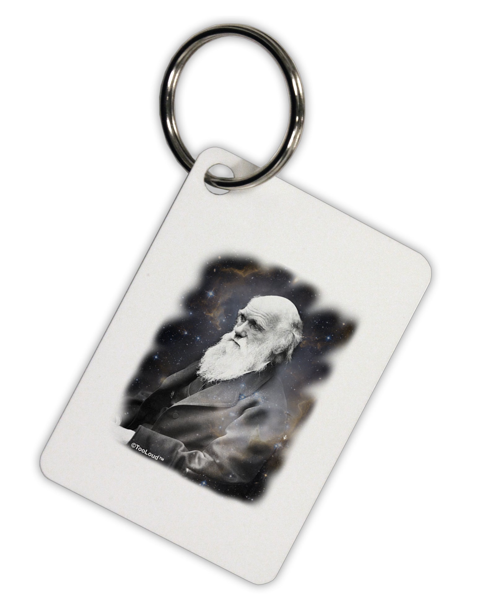 Charles Darwin In Space Aluminum Keyring Tag by TooLoud-Keyring-TooLoud-White-Davson Sales