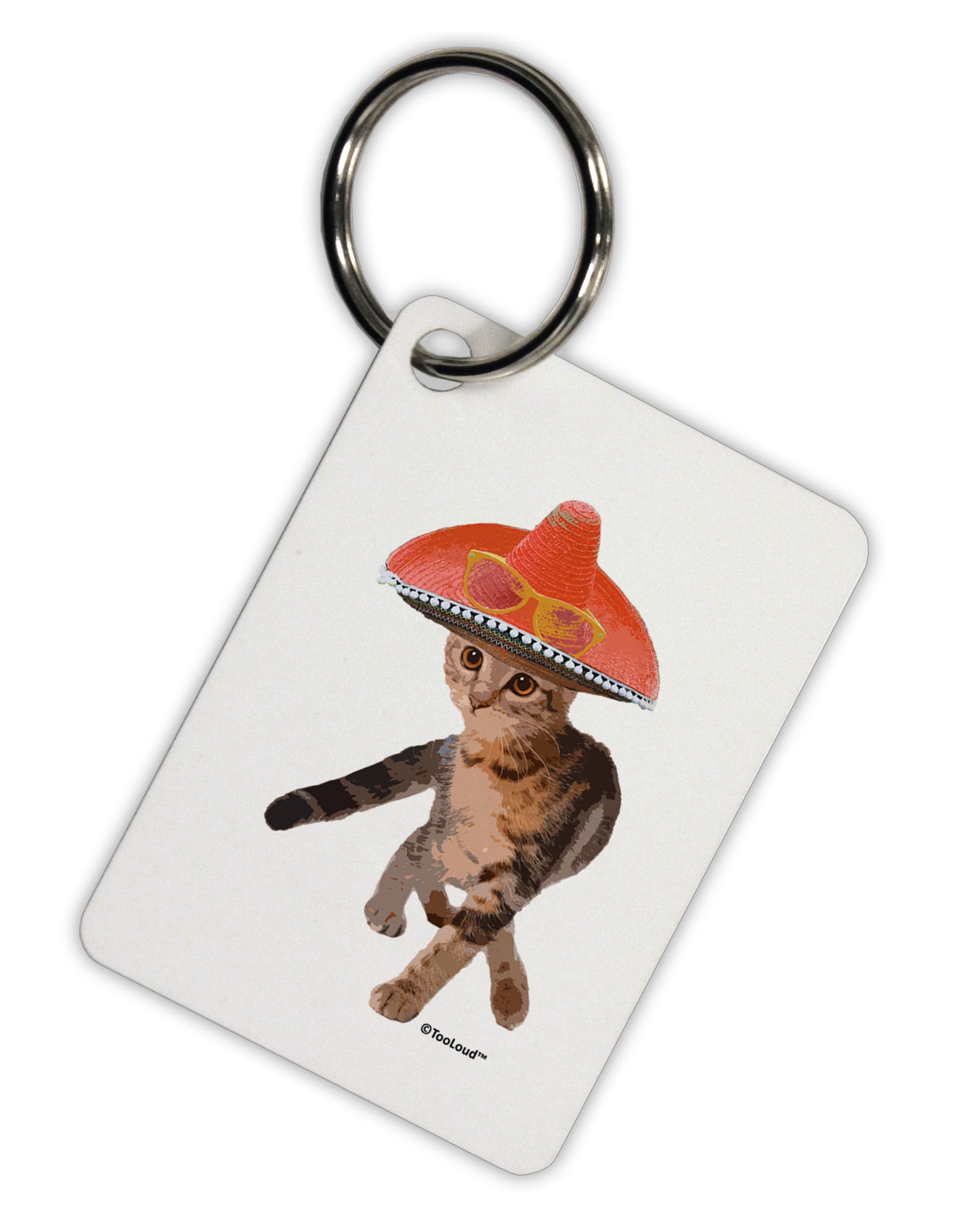 Cat with Sombrero and Sunglasses Aluminum Keyring Tag by TooLoud-Keyring-TooLoud-White-Davson Sales