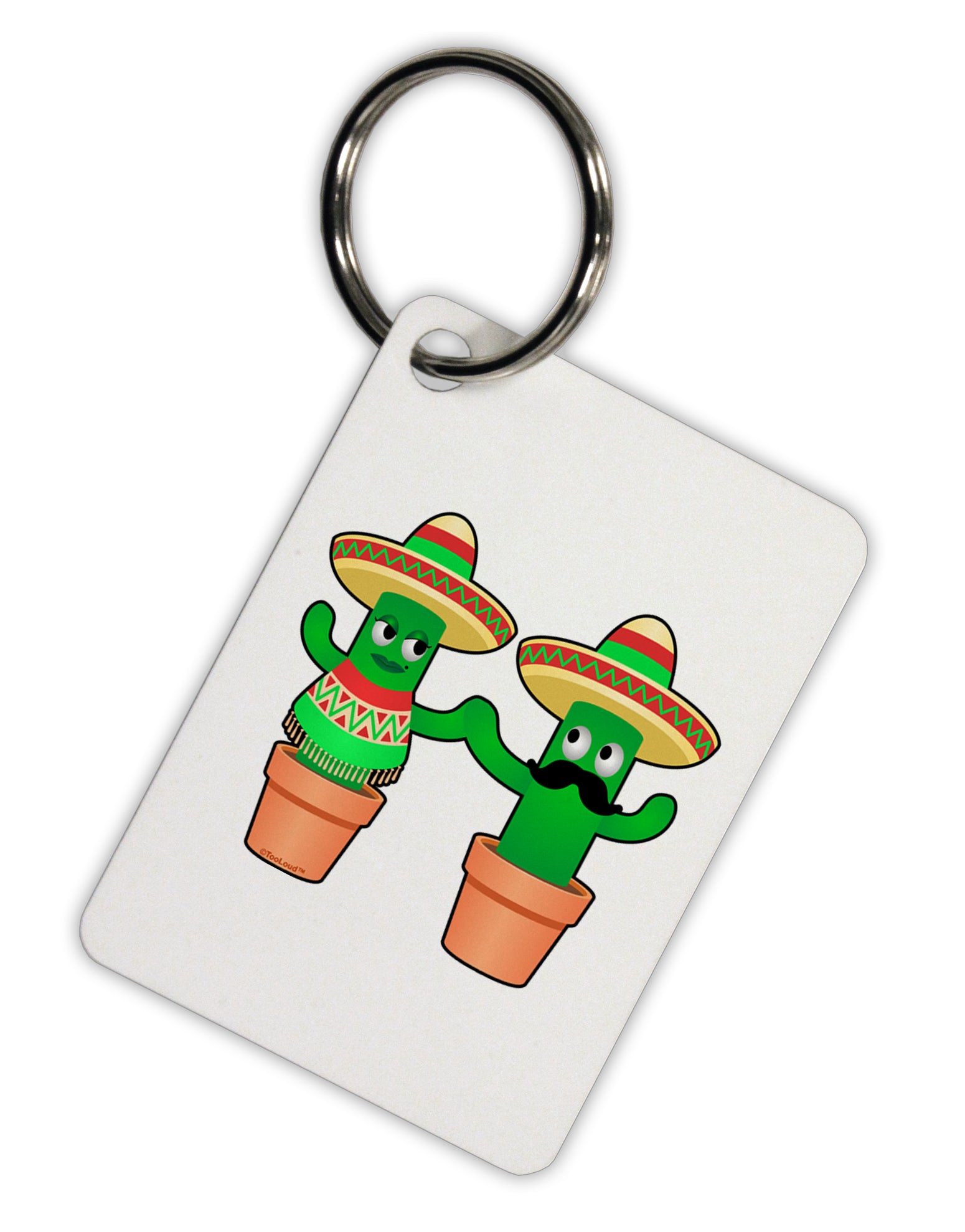Fiesta Cactus Couple Aluminum Keyring Tag by TooLoud-Keyring-TooLoud-White-Davson Sales