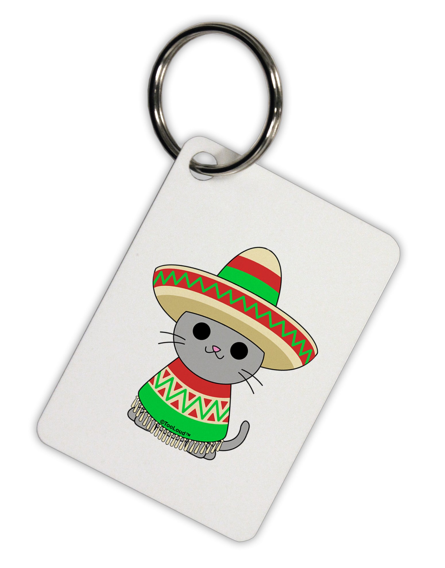 Cat with Sombrero and Poncho Aluminum Keyring Tag by TooLoud-Keyring-TooLoud-White-Davson Sales