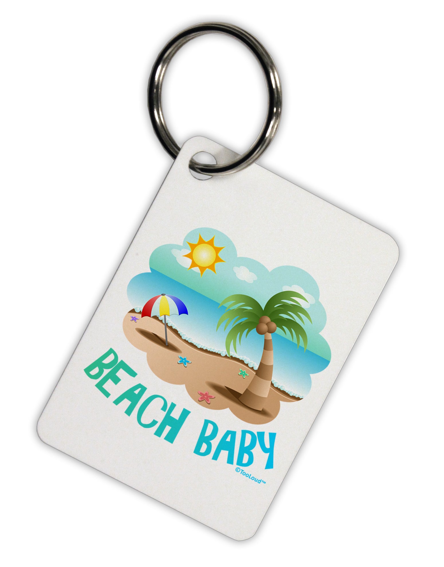 Fun Summer Beach Scene - Beach Baby Aluminum Keyring Tag by TooLoud-Keyring-TooLoud-White-Davson Sales