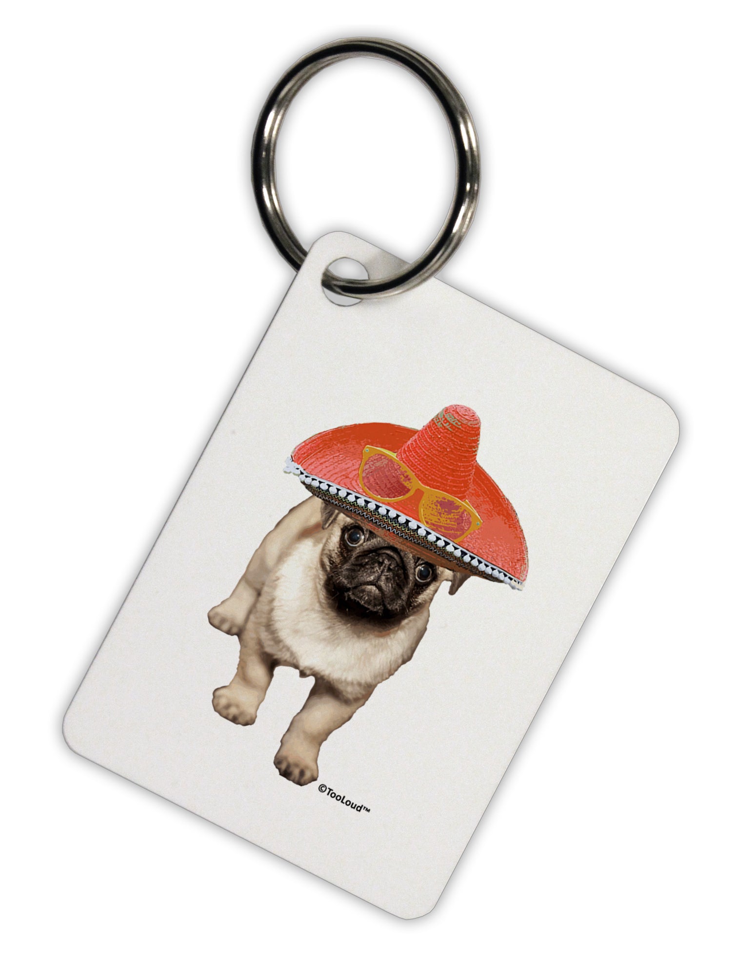 Pug Dog with Pink Sombrero Aluminum Keyring Tag by TooLoud-Keyring-TooLoud-White-Davson Sales