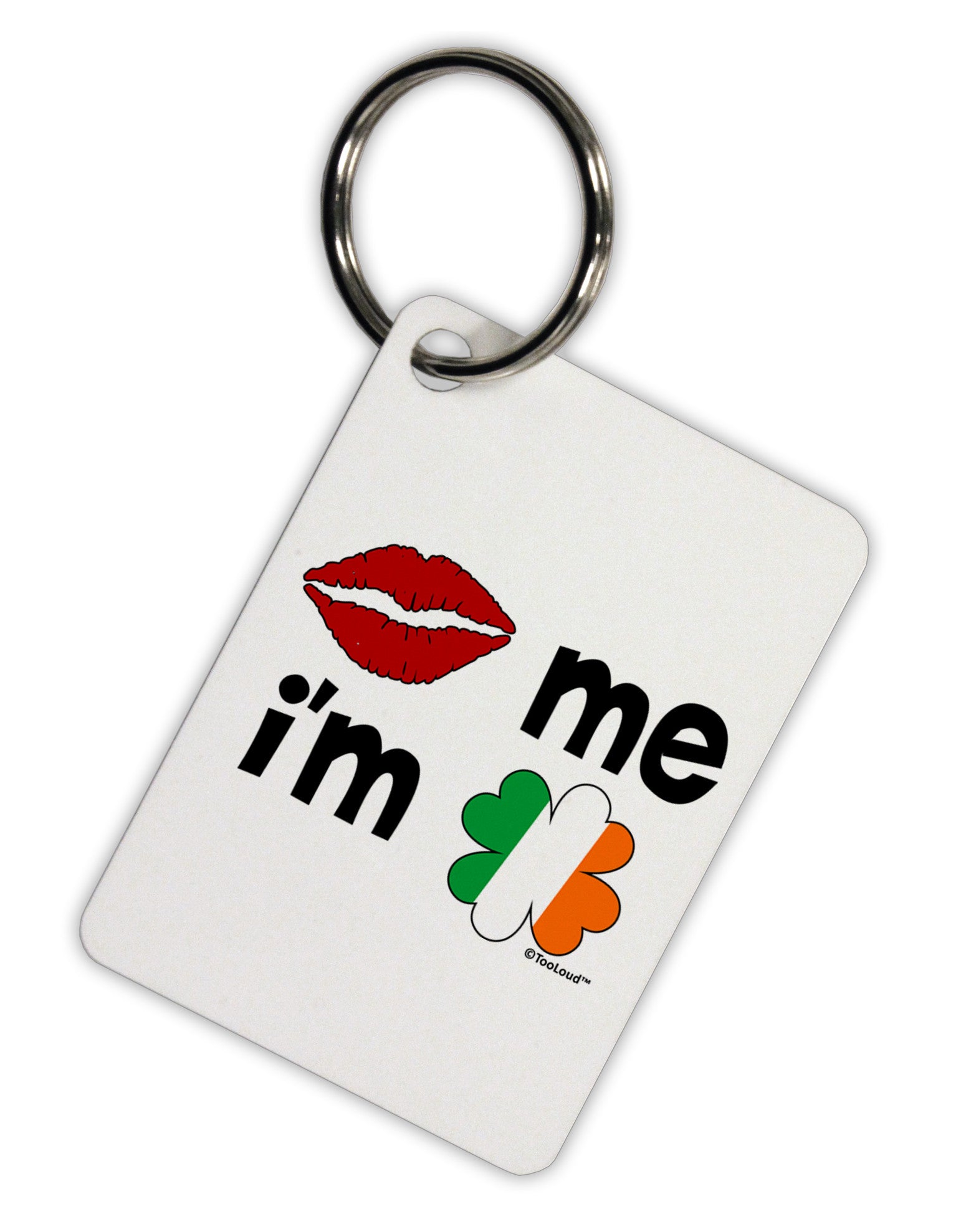 Kiss and Irish Flag Shamrock - Kiss Me I'm Irish Aluminum Keyring Tag by TooLoud-Keyring-TooLoud-White-Davson Sales