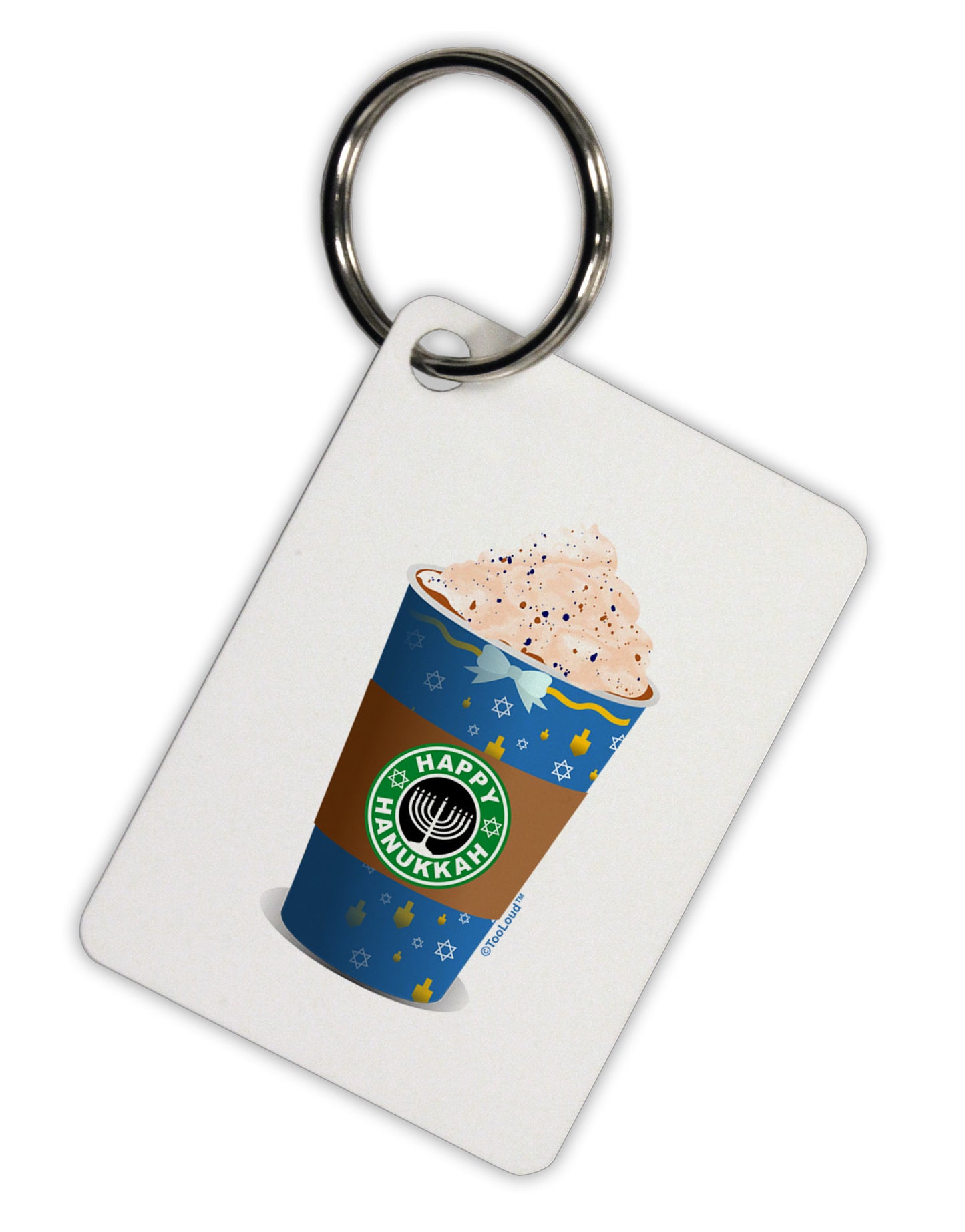 Happy Hanukkah Latte Cup Aluminum Keyring Tag-Keyring-TooLoud-White-Davson Sales