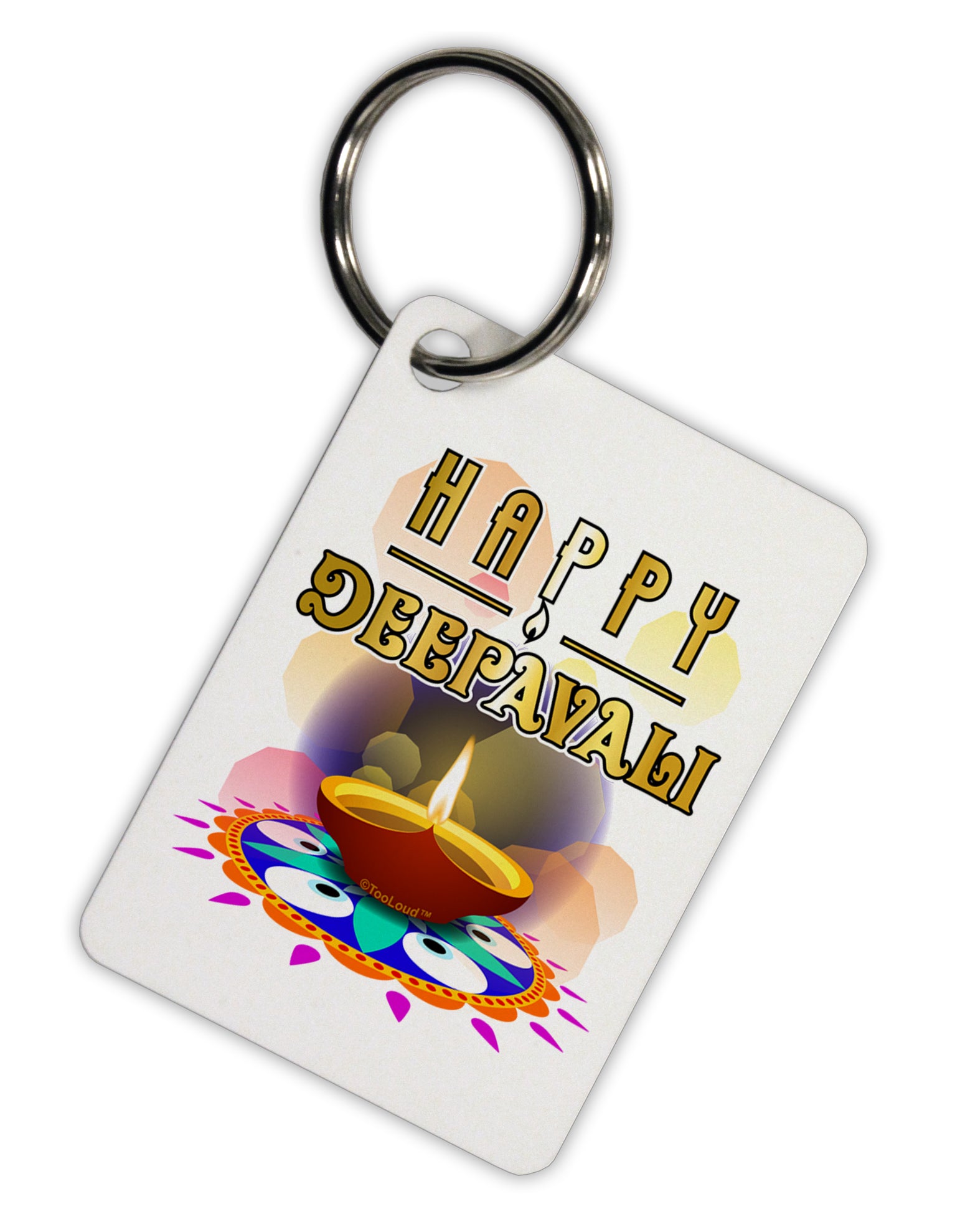 Happy Deepavali - Rangoli and Diya Aluminum Keyring Tag by TooLoud-TooLoud-White-Davson Sales