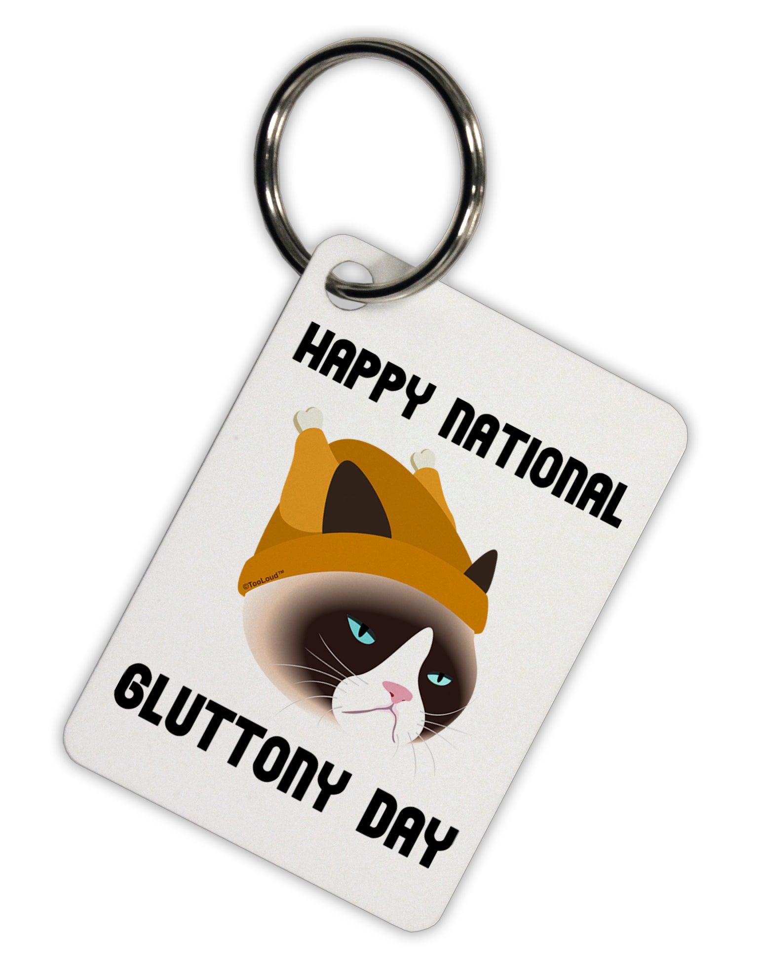 Gluttony Day Disgruntled Cat Aluminum Keyring Tag by TooLoud-Keyring-TooLoud-White-Davson Sales