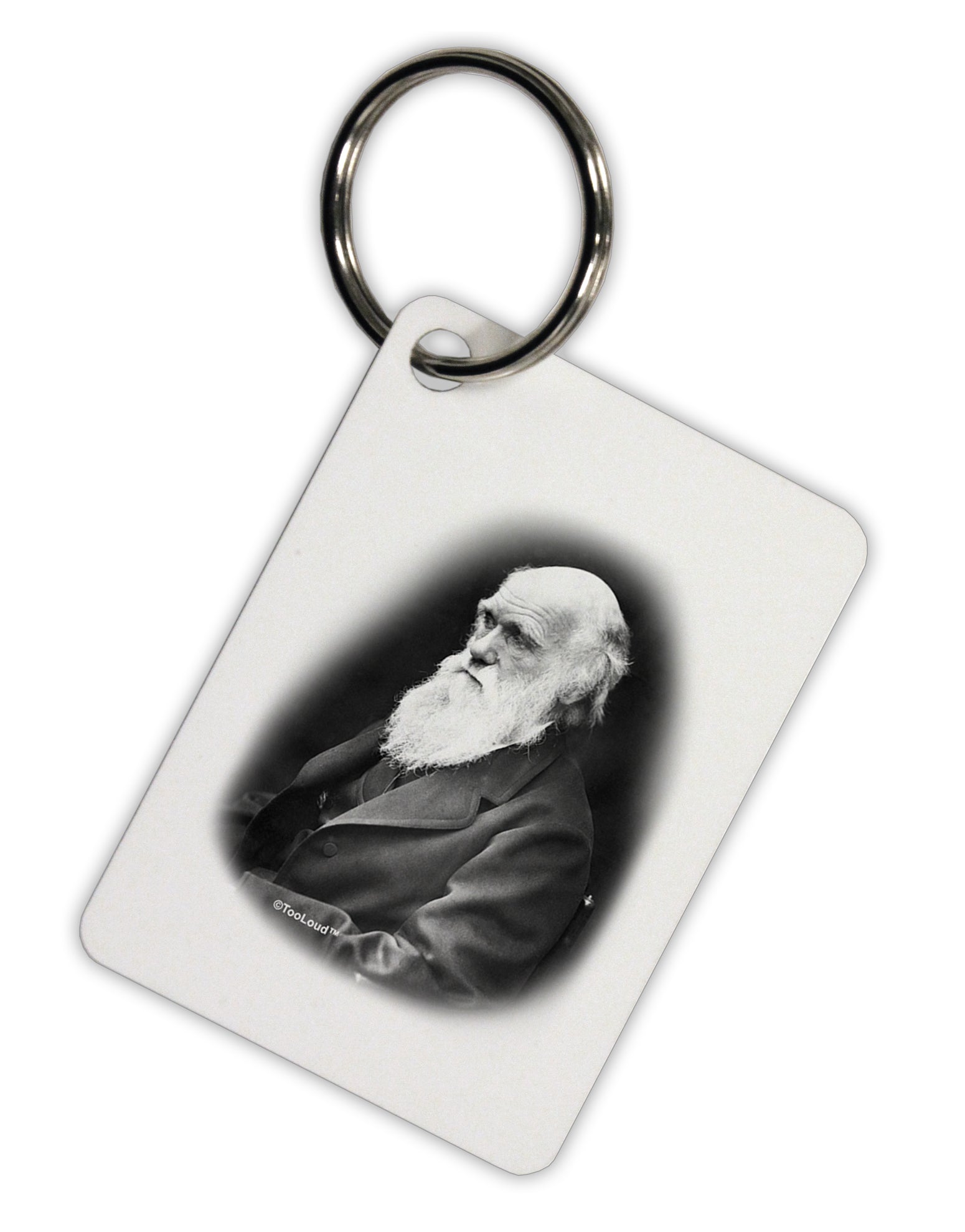Charles Darwin Black and White Aluminum Keyring Tag by TooLoud-Keyring-TooLoud-White-Davson Sales