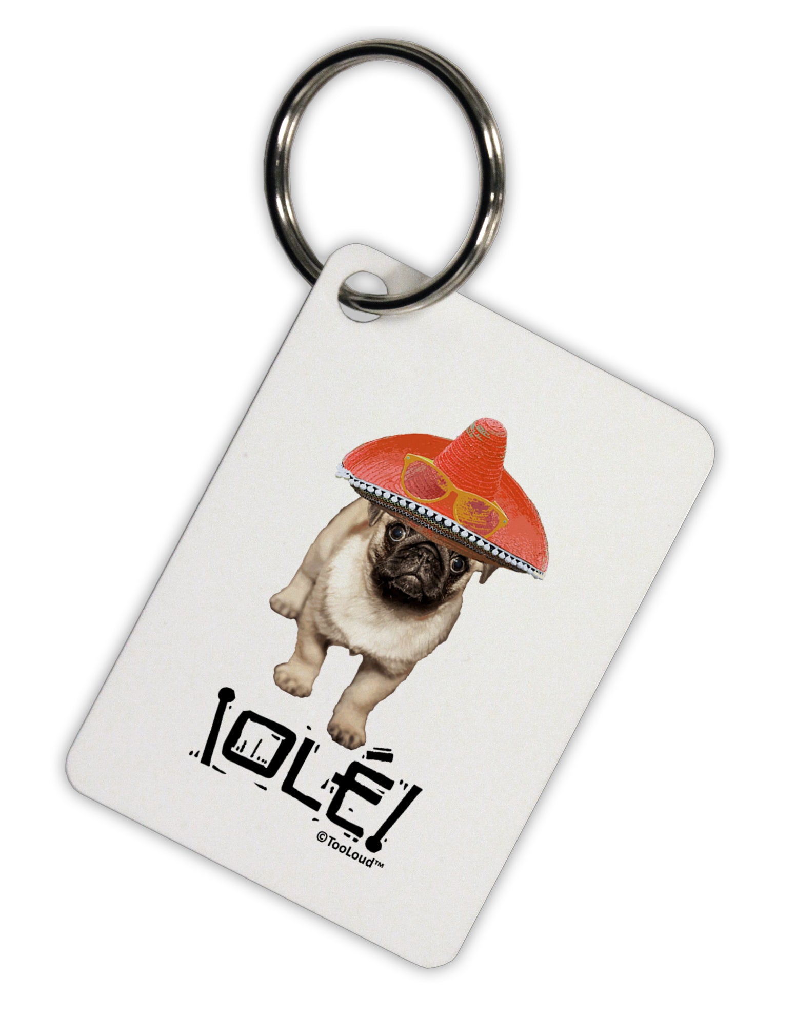 Pug Dog with Pink Sombrero - Ole Aluminum Keyring Tag by TooLoud-Keyring-TooLoud-White-Davson Sales