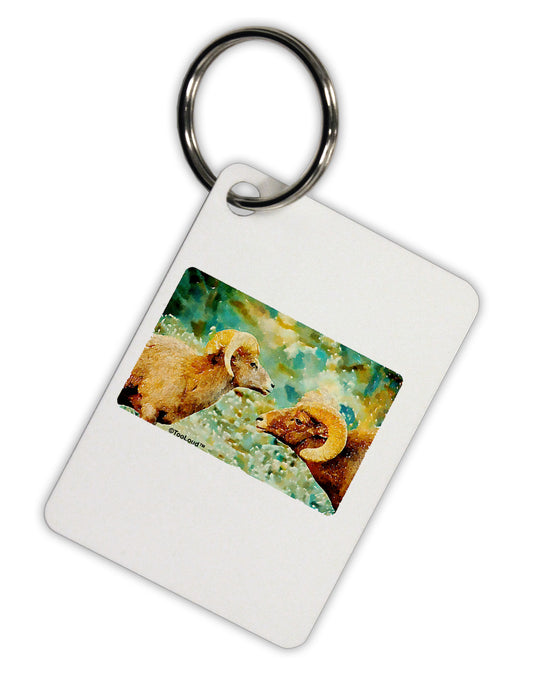 Two Bighorn Rams Watercolor Aluminum Keyring Tag-Keyring-TooLoud-White-Davson Sales