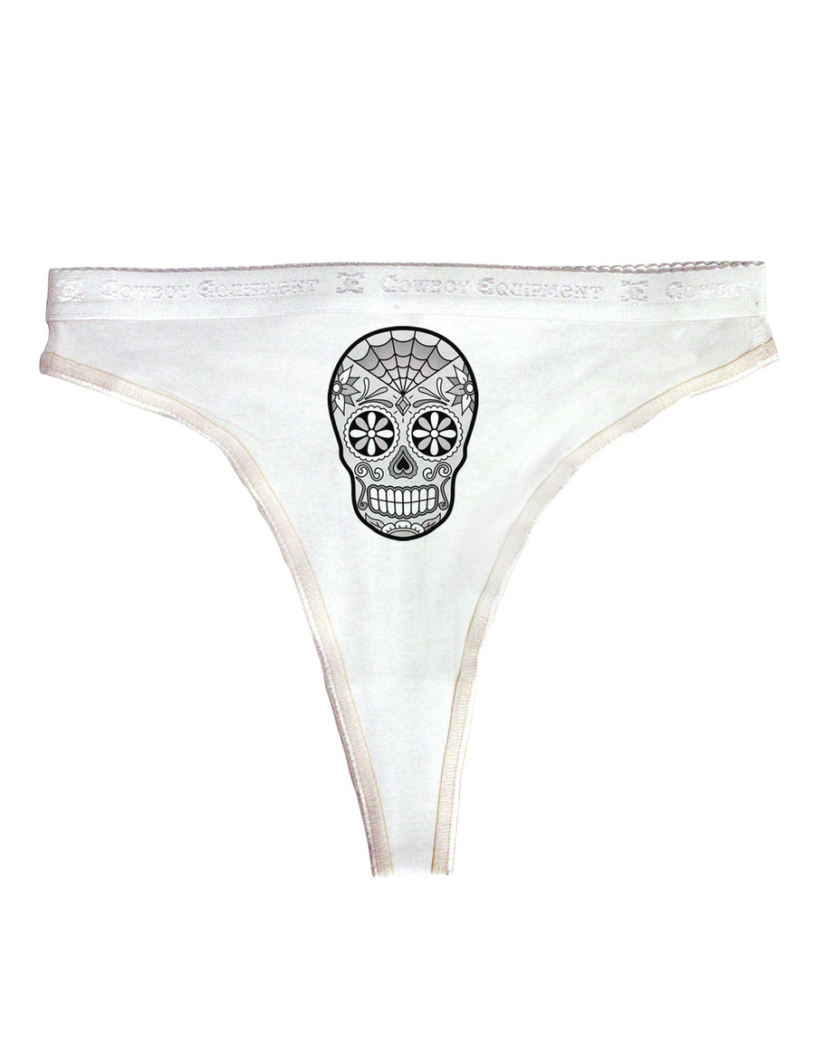 Version 10 Grayscale Day of the Dead Calavera Womens Thong Underwear-Womens Thong-TooLoud-White-X-Small-Davson Sales