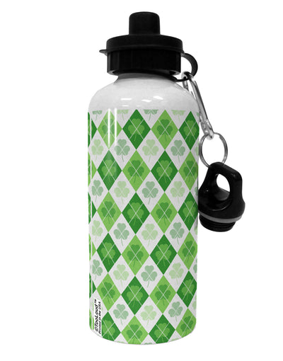 St Patrick's Day Green Shamrock Argyle Aluminum 600ml Water Bottle All Over Print-Water Bottles-TooLoud-White-Davson Sales