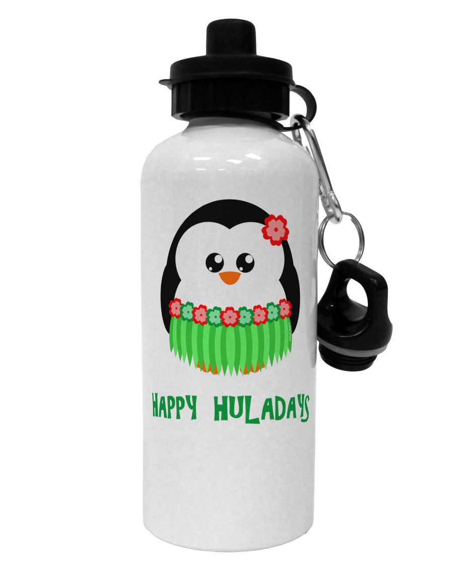 Happy Huladays Christmas Penguin - Red and Green Aluminum 600ml Water Bottle-Water Bottles-TooLoud-White-Davson Sales