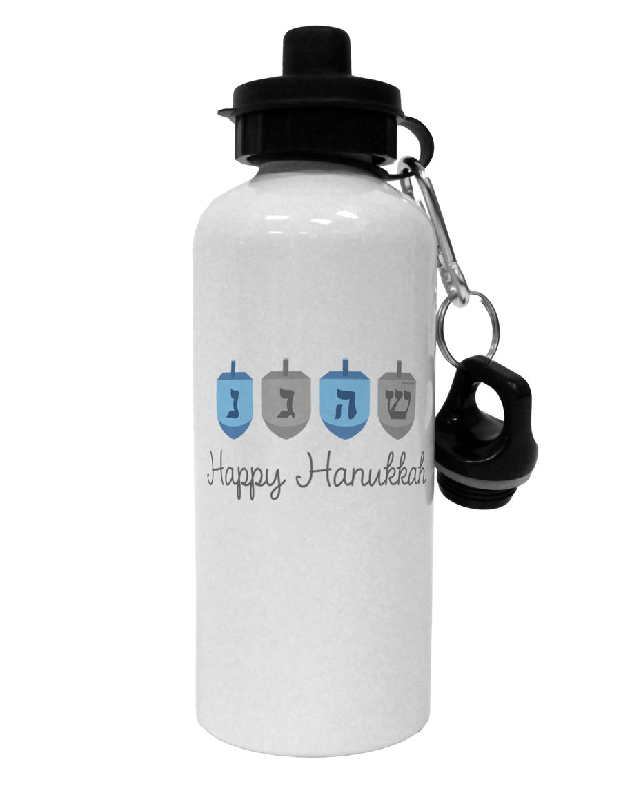 Happy Hanukkah Blue Dreidels Aluminum 600ml Water Bottle-Water Bottles-TooLoud-White-Davson Sales