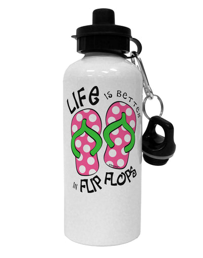 Life is Better in Flip Flops - Pink and Green Aluminum 600ml Water Bottle-Water Bottles-TooLoud-White-Davson Sales