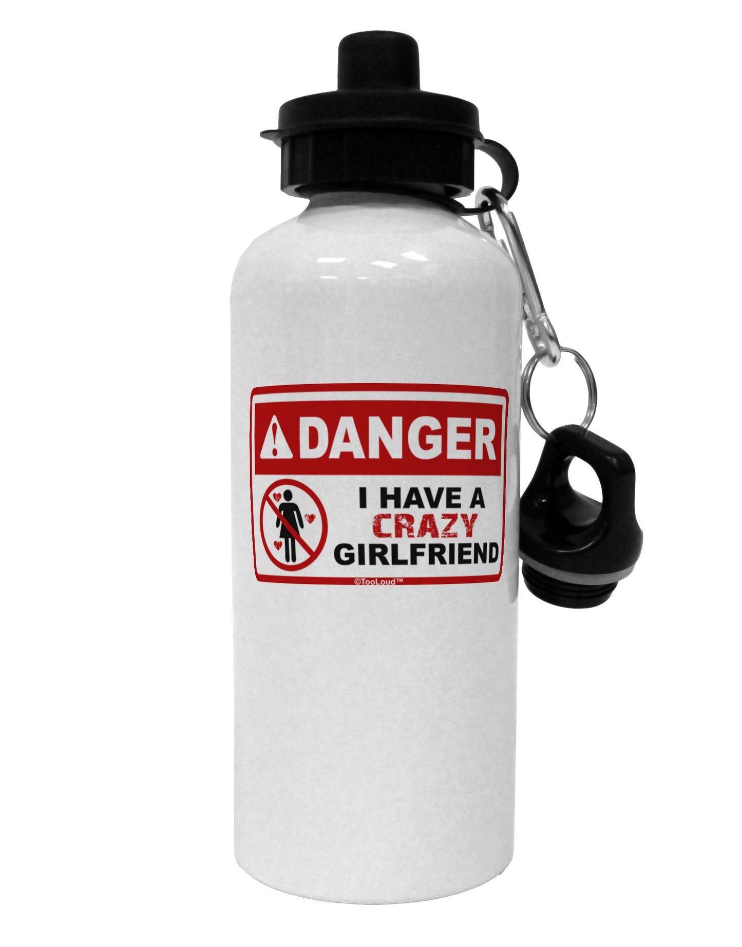 Danger - Crazy Girlfriend Aluminum 600ml Water Bottle-Water Bottles-TooLoud-White-Davson Sales