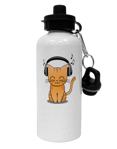 Cute Kitty With Headphones Aluminum 600ml Water Bottle-Water Bottles-TooLoud-White-Davson Sales