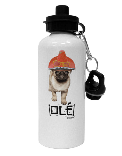 Pug Dog with Pink Sombrero - Ole Aluminum 600ml Water Bottle by TooLoud-Water Bottles-TooLoud-White-Davson Sales